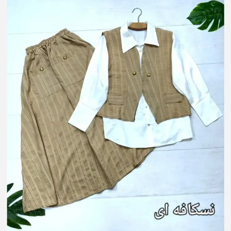 ست سه تیکه زنانه مدل ژینا جنس شانتون و داکرون سایز فری 38 تا 46