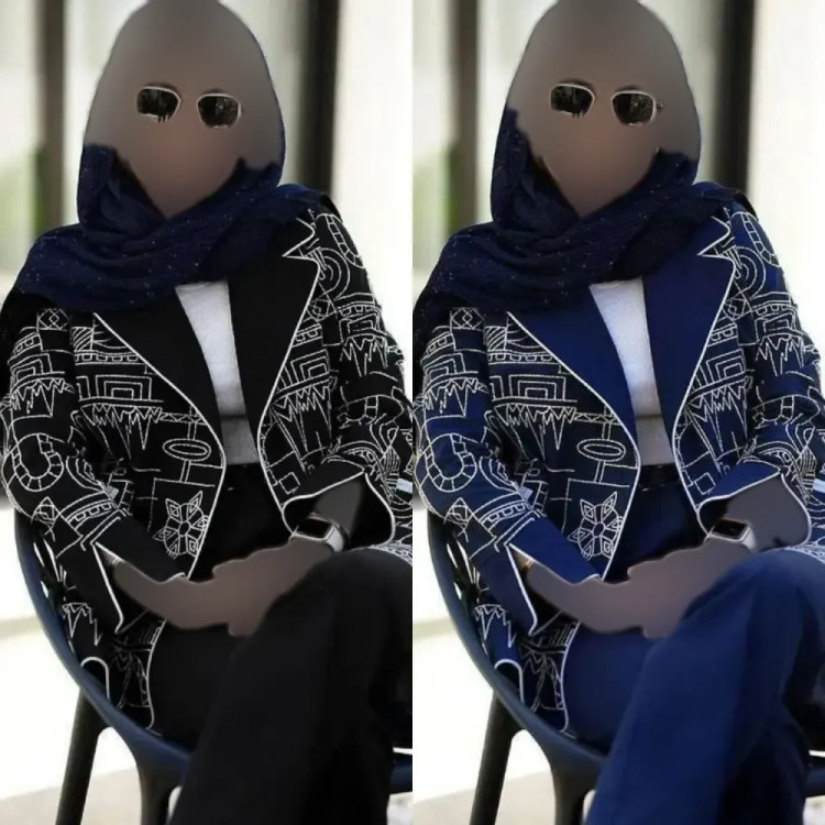 کت و شلوار زنانه مجلسی مدل لیلیوم جنس مازراتی رنگ سرمه ای