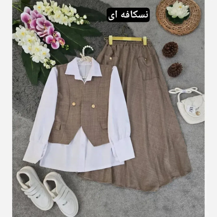 ست سه تیکه زنانه مدل ژینا جنس شانتون سایز فری 36 تا 46