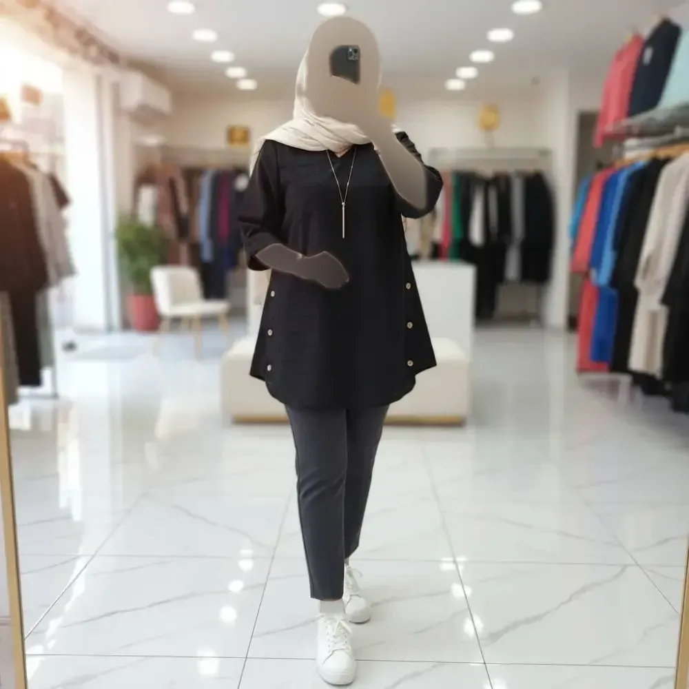 تونیک جلو بسته زنانه مدل باران جنس شانتون دیپلمات فری سایز