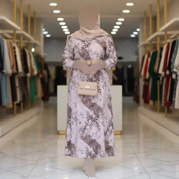 کفتان زنانه طرح برگی جنس سوفیا چاپی فری سایز با کمربند کنفی