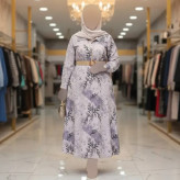 کفتان زنانه طرح برگی جنس سوفیا چاپی فری سایز با کمربند کنفی