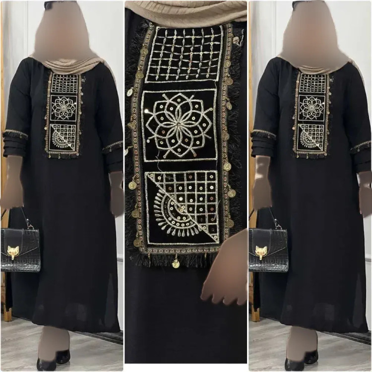 پیراهن زنانه مدل دلارام جنس ابروبادی مشکی فری سایز چاکدار
