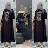 پیراهن زنانه مدل دلارام جنس ابروبادی مشکی فری سایز چاکدار