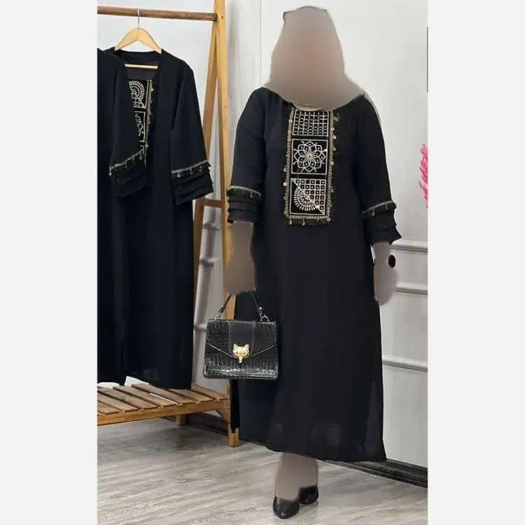 پیراهن زنانه مدل دلارام جنس ابروبادی مشکی فری سایز چاکدار