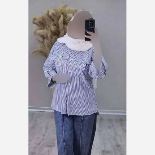 شومیز مانتویی راه راه زنانه جنس تترون فری سایز مناسب سایز 38 تا 48
