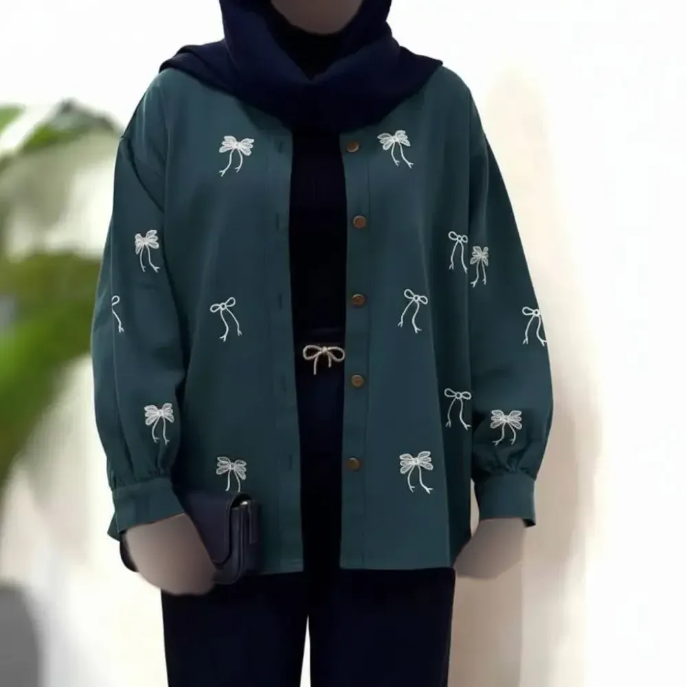 شومیز مانتویی گلدوزی شده مدل ارغوان جنس شانتون