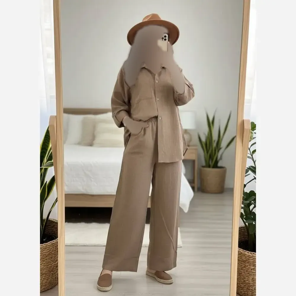 ست تونیک و شلوار زنانه مدل ساوانا جنس شانتون فری سایز