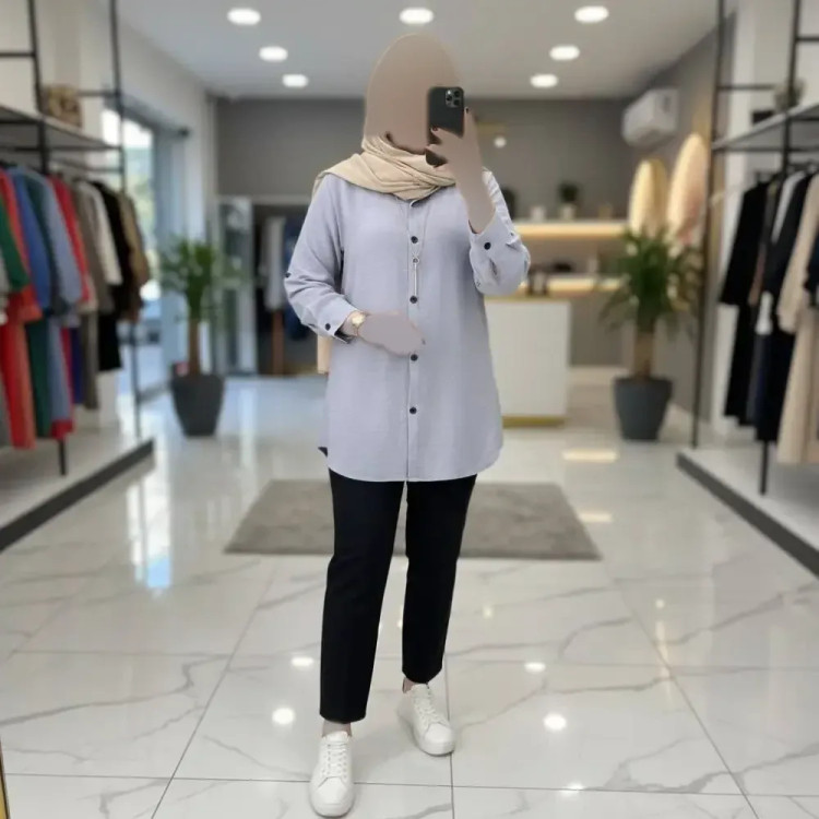 شومیز مانتویی نگینی زنانه جنس بابوس فری سایز