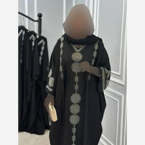 عبا خلیجی مشکی جنس الیزه فری سایز 38 تا 50 با بند تنظیم داخلی