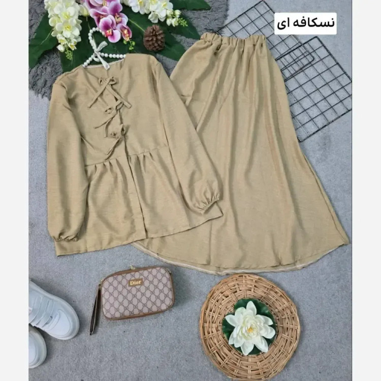 ست بلوز و دامن زنانه مدل پاپایا جنس شانتون فری سایز 36 تا 46