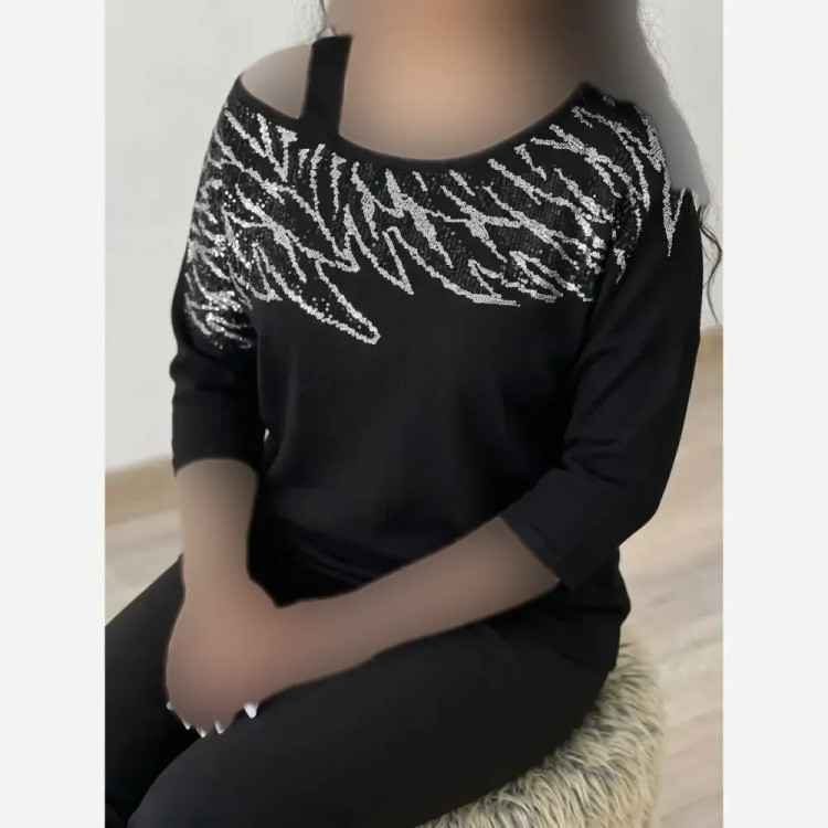 شومیز مجلسی زنانه نگین کاری شده مشکی فری سایز 38 تا 46 جنس پنبه لاکرا