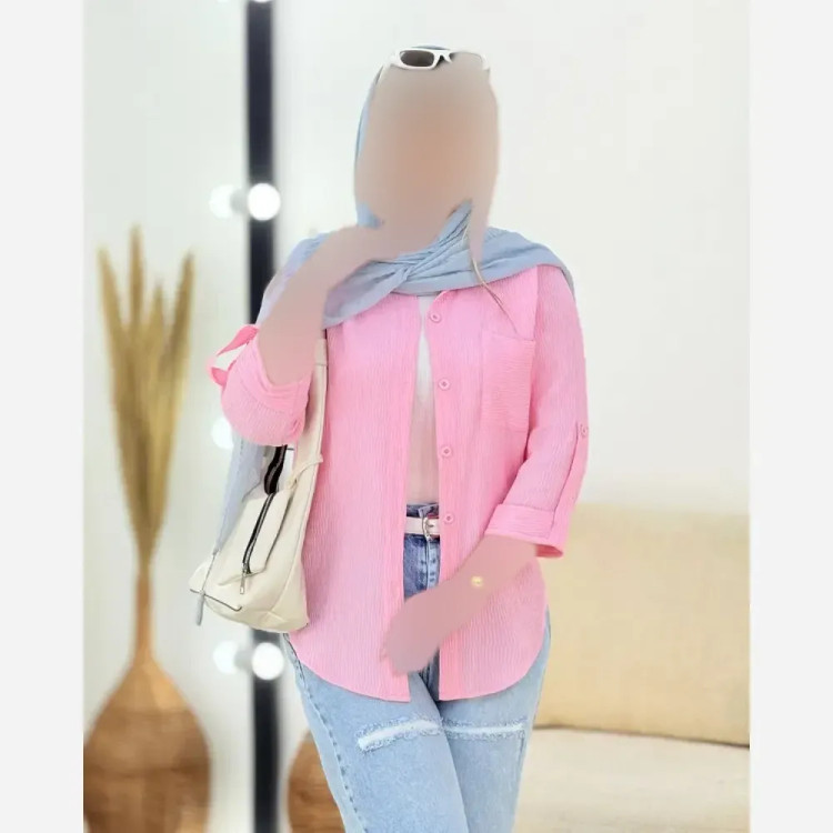 شومیز زنانه مدل شیرین جنس اطلسی پاستیلی فری سایز 38 تا 48
