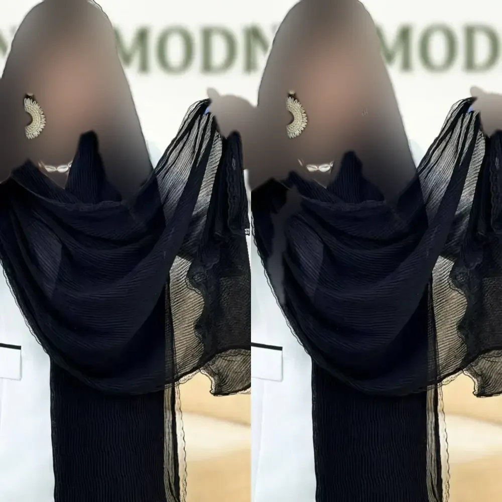 شال پلیسه لبه توری مجلسی قواره بزرگ ابعاد 180 در 75 سانتیمتر