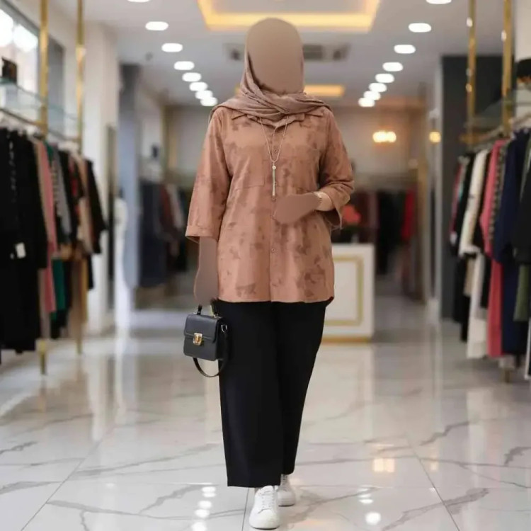 ست مانتو و شلوار زنانه جنس شانتون فری سایز مدل گازوئیلی