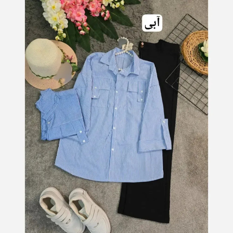 شومیز نخی راه راه مدل جیب صلیبی فری سایز 36 تا 46