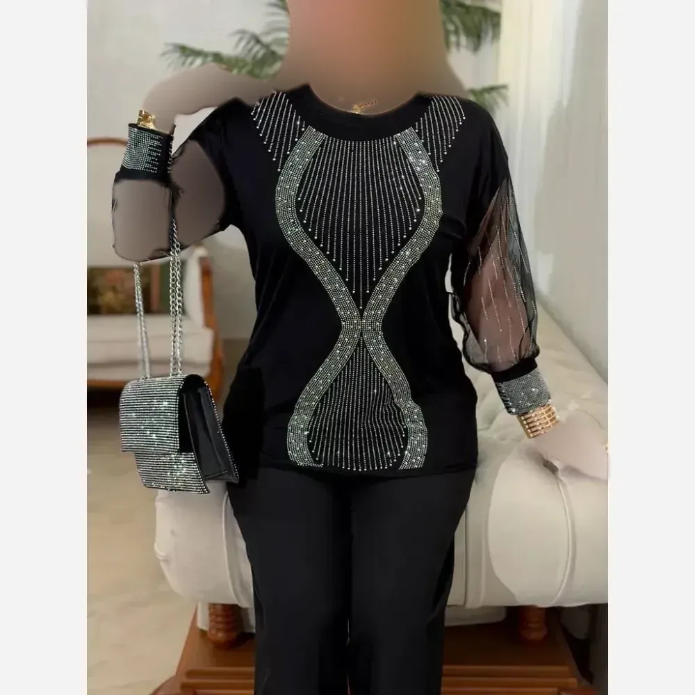 بلوز زنانه ویسکوز نگین دار فری سایز 38 تا 48