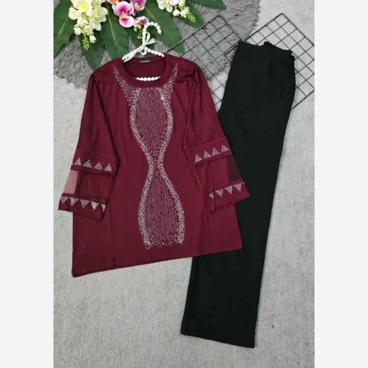 بلوز زنانه ویسکوز نگین دار فری سایز 38 تا 48