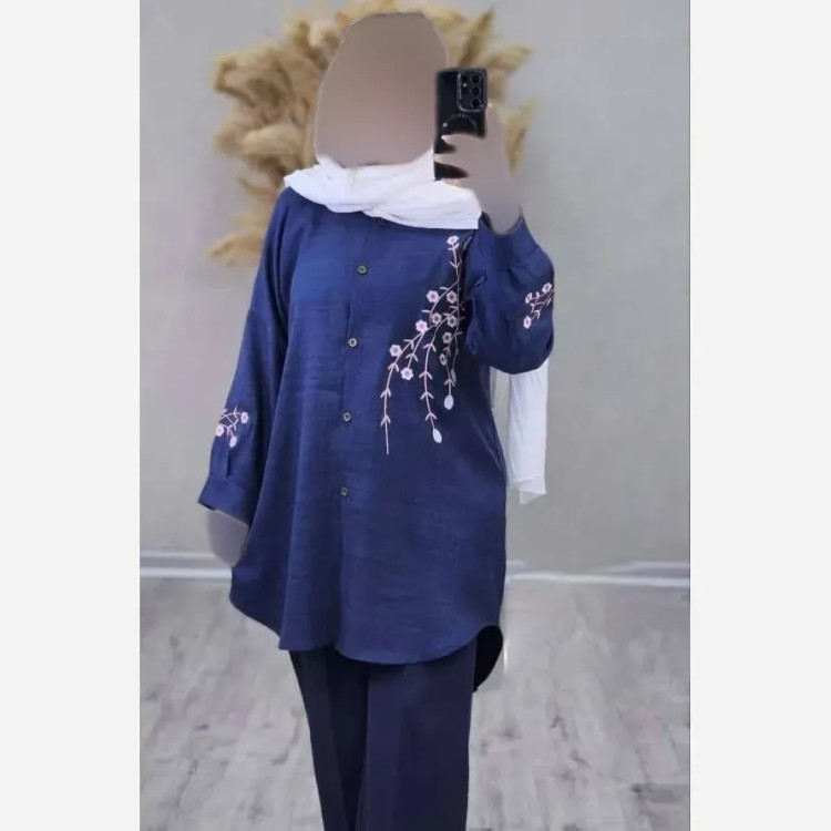 شومیز مانتویی گلدوزی شده زنانه جنس شانتون مدل آرتینا