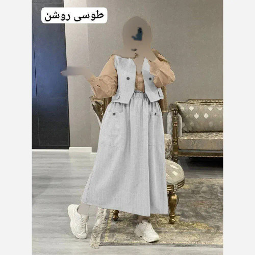 ست سه تیکه زنانه مدل ژینا جنس شانتون و داکرون فری سایز 38 تا 46