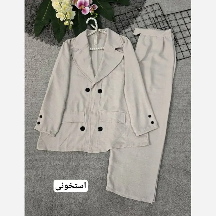 ست سه تیکه زنانه مدل مژده شامل شومیز داکرون، جلیقه و شلوار شانتون صوفیا فری سایز 36 تا 46