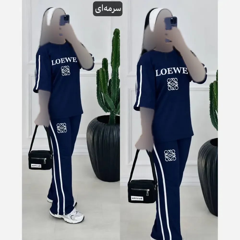 ست تیشرت و شلوار زنانه مدل loewe جنس ویسکوز پنبه فول کش فری سایز 36 تا 46
