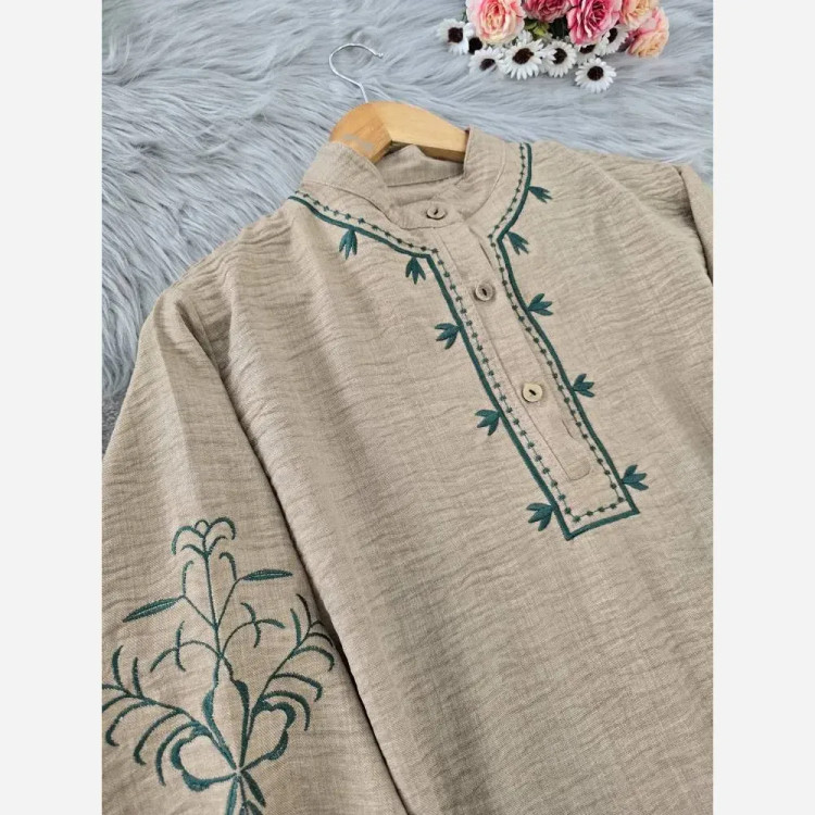 ست تونیک شلوار زنانه گلدوزی شده جنس شانتون فری سایز