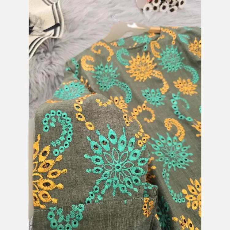 شومیز خامه دوزی زنانه مدل ماهور جنس شانتون فری سایز