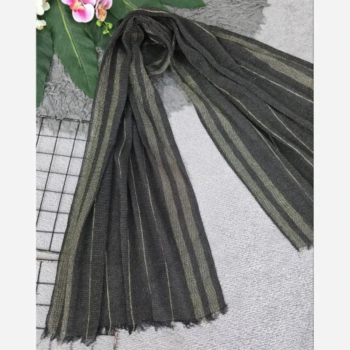 شال لمه طلایی مشکی مجلسی ابعاد 75 در 175 سانتیمتر جنس کنفی