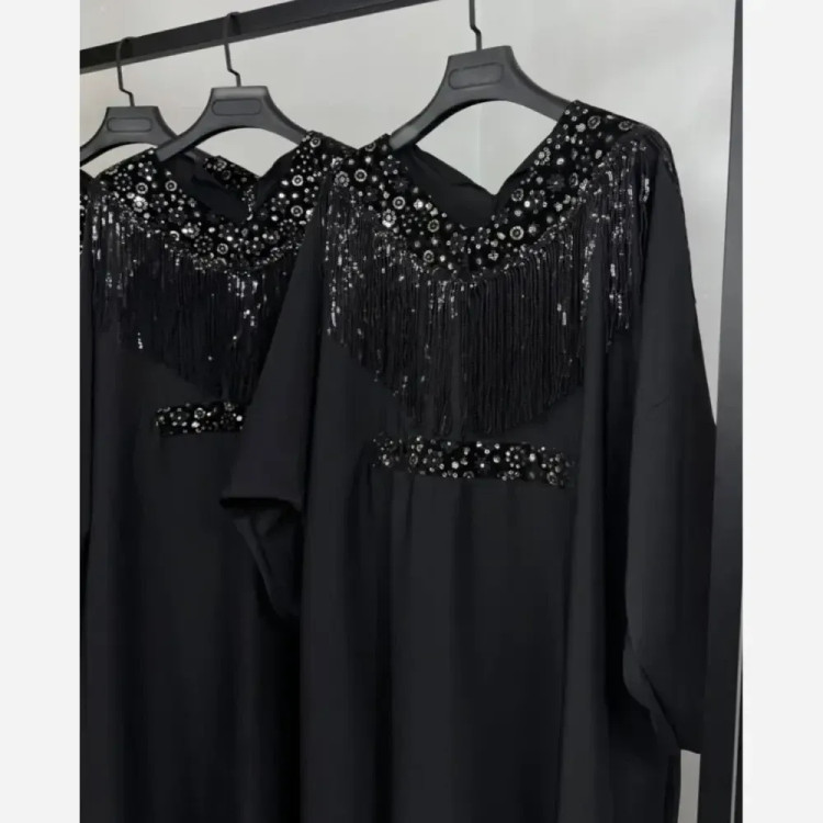 عبای زنانه مدل شهربانو جنس الیزه مشکی فری سایز 38 تا 52