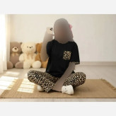 ست تیشرت و شلوار زنانه طرح پلنگی جنس فلامنت کشی فری سایز 38 تا 48