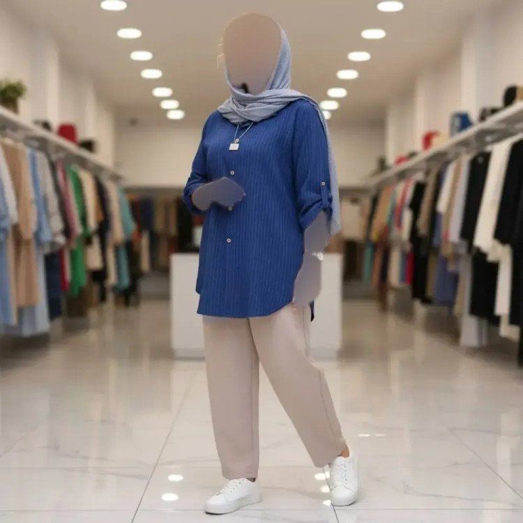 شومیز مانتویی زنانه جنس شانتون دیپلمات مدل آستین پاگن دار