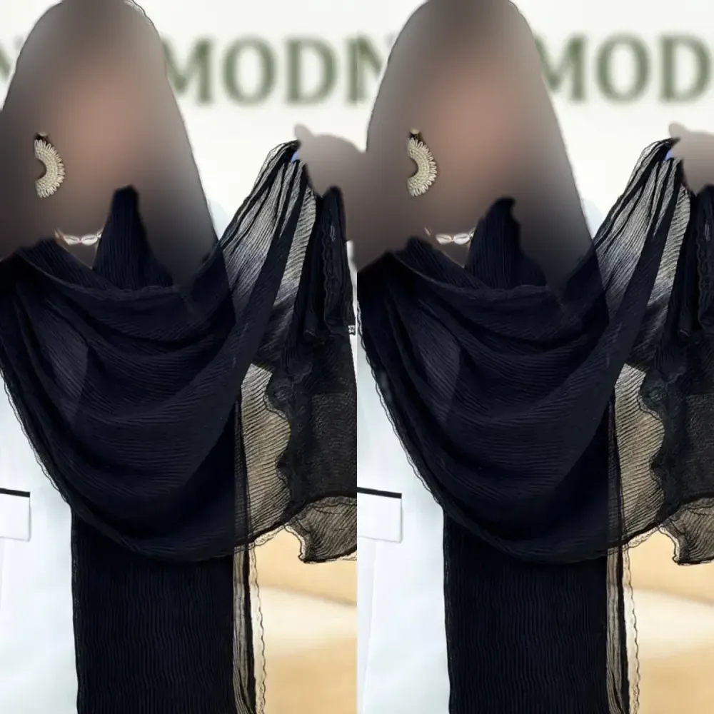 شال پلیسه لبه توری مجلسی قواره بزرگ ابعاد 180 در 75 سانتی متر