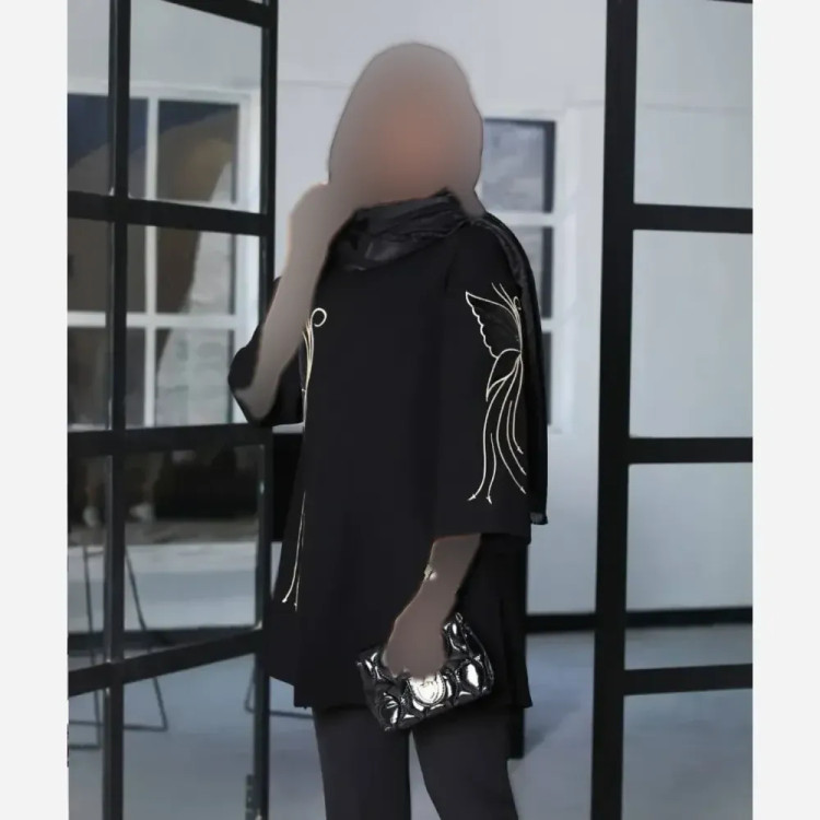 مانتو کتی زنانه مدل پروانه جنس مازراتی رنگ مشکی گلدوزی شده