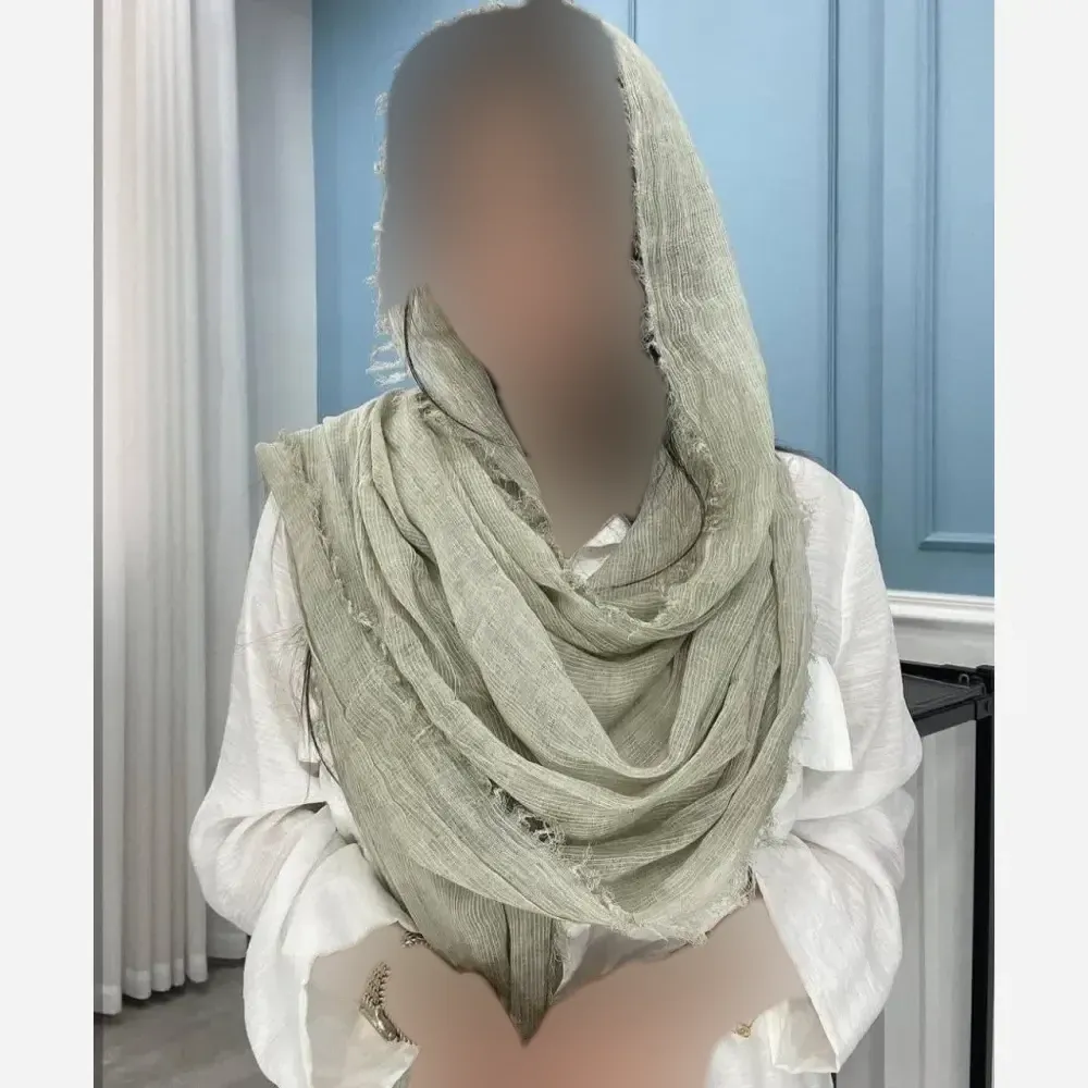 شال نخی پلیسه دور ریش ابعاد 180 در 67 سانتیمتر فری سایز