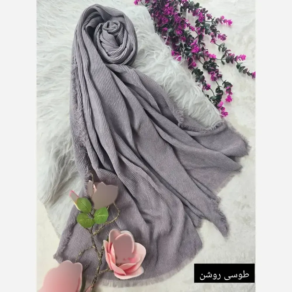 شال نخی پلیسه دور ریش ابعاد 180 در 67 سانتیمتر فری سایز