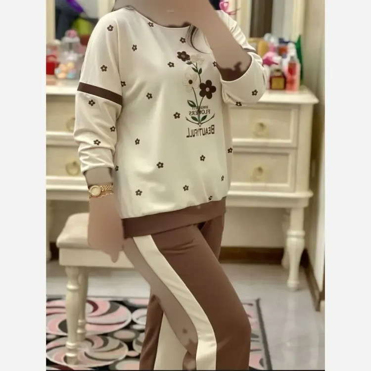 ست تیشرت و شلوار زنانه مدل طهورا جنس پنبه گلکسی فری سایز 36 تا 46