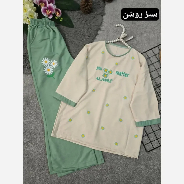ست تیشرت و شلوار زنانه مدل ترلان جنس پنبه لاکرا سایز فری 36 تا 46