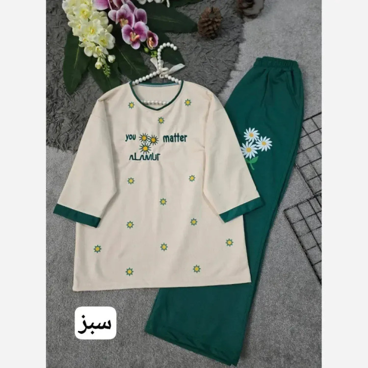 ست تیشرت و شلوار زنانه مدل ترلان جنس پنبه لاکرا سایز فری 36 تا 46