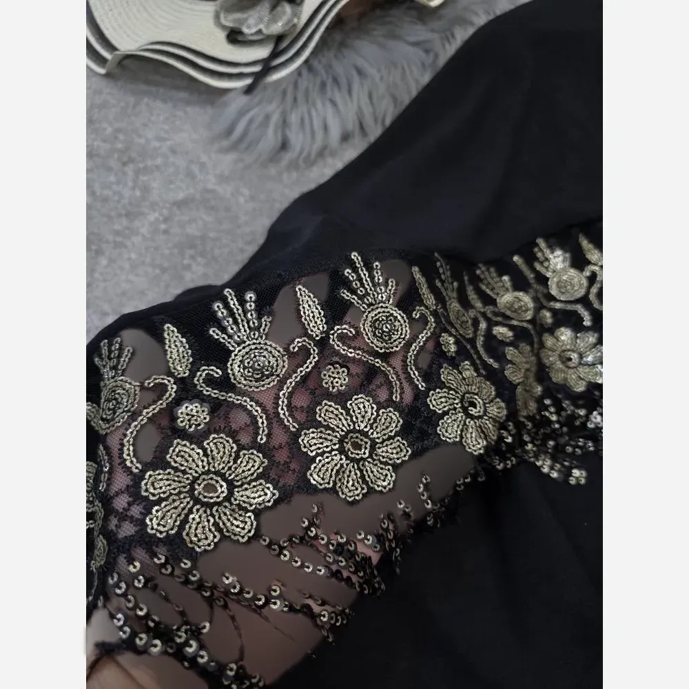 ست پیراهن و رویه شنلی زنانه جنس ابروبادی رنگ مشکی فری سایز