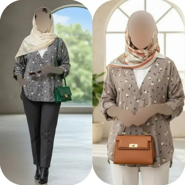 شومیز زنانه جلو بسته طرح گل گچی جنس کراش فری سایز