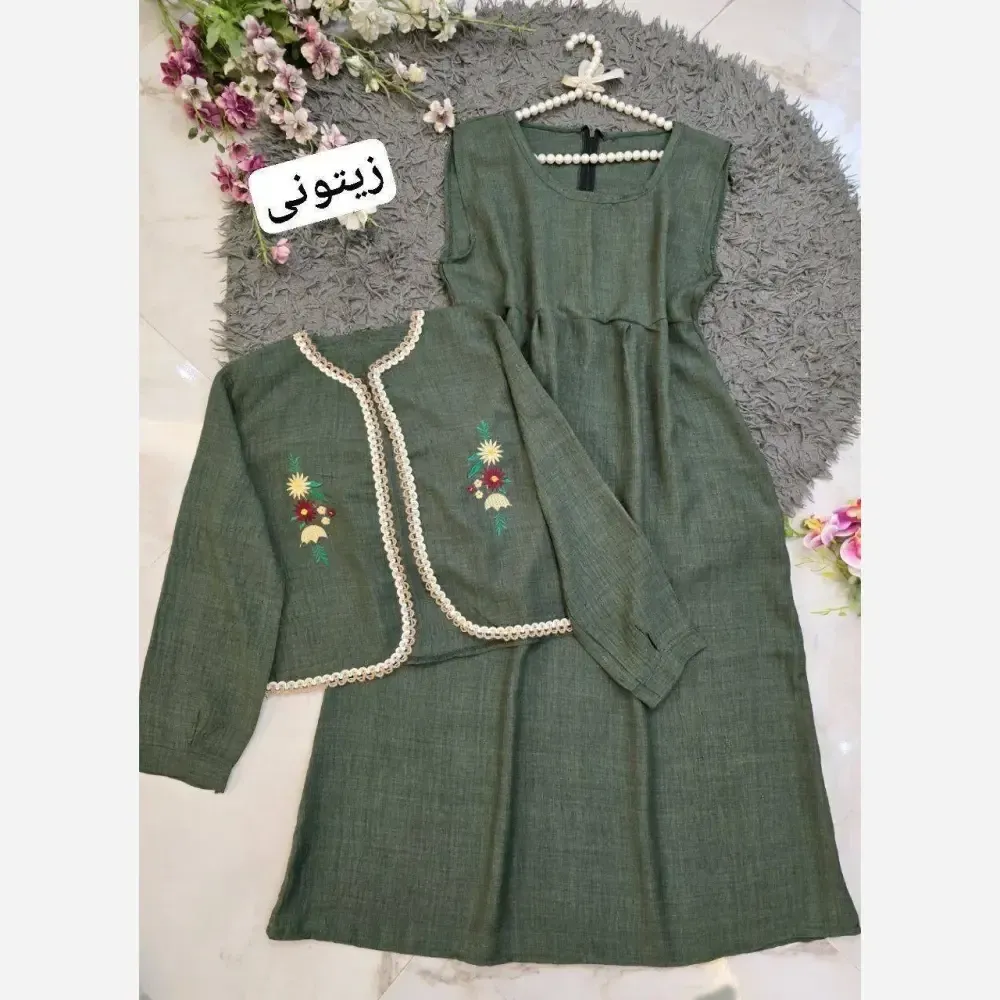 ست کت و سارافون زنانه مدل وانیک جنس شانتون فری سایز 36 تا 46