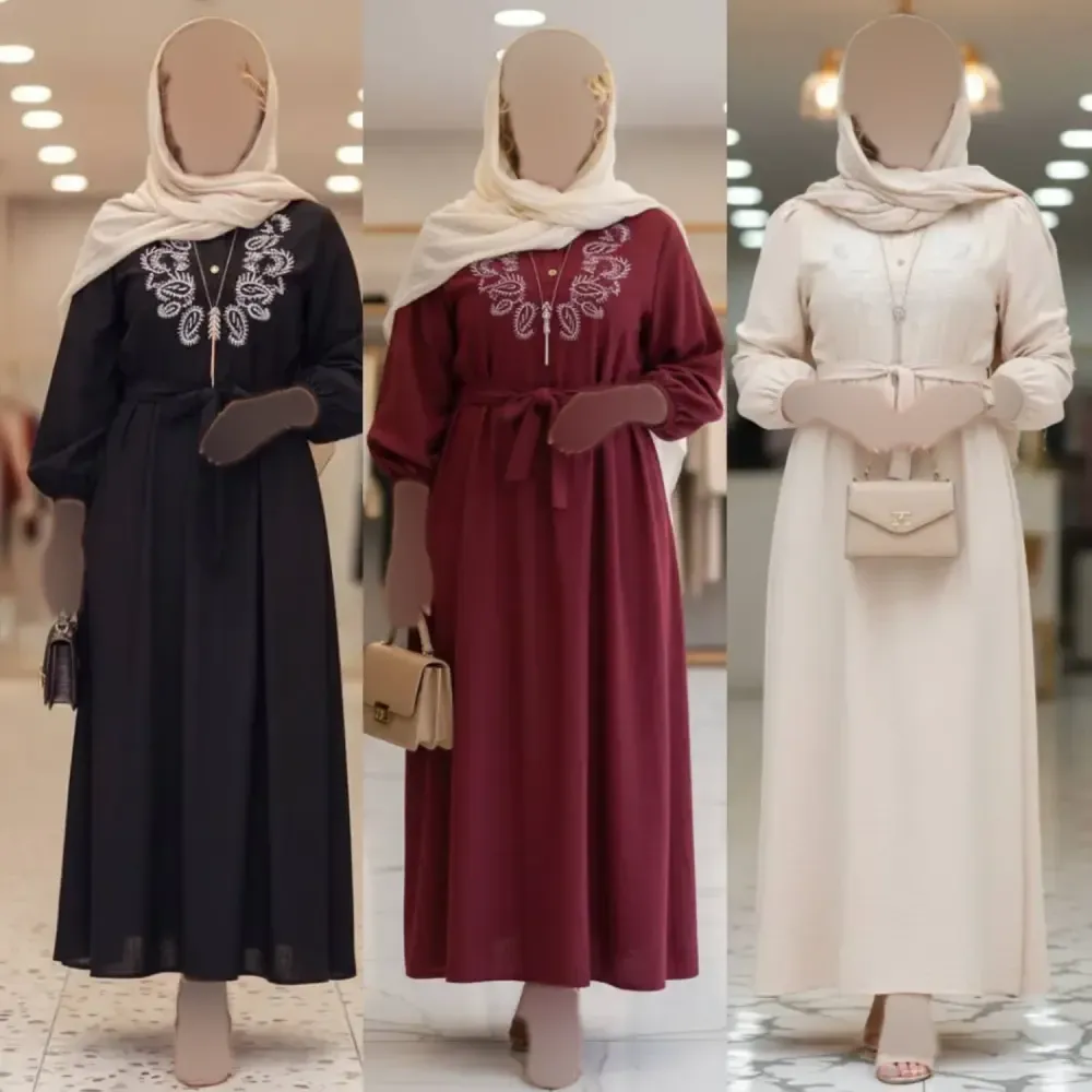 کفتان زنانه گلدوزی شده طرح ترمه جنس شانتون فری سایز بلند کد 7607