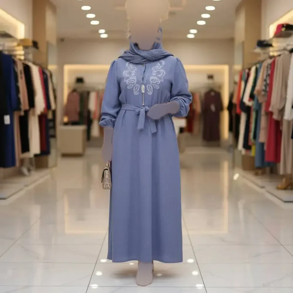 کفتان زنانه گلدوزی شده طرح ترمه جنس شانتون فری سایز بلند کد 7607