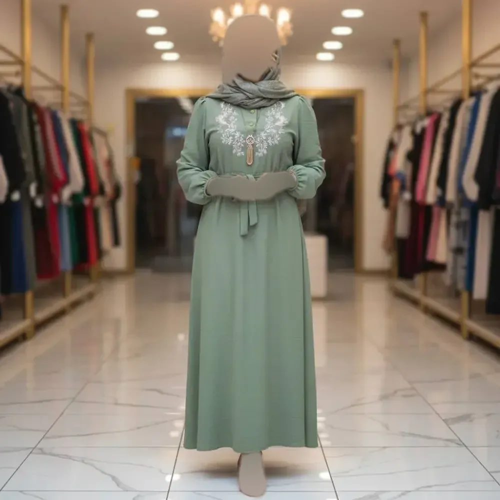 کفتان زنانه گلدوزی شده طرح ترمه جنس شانتون فری سایز بلند کد 7607