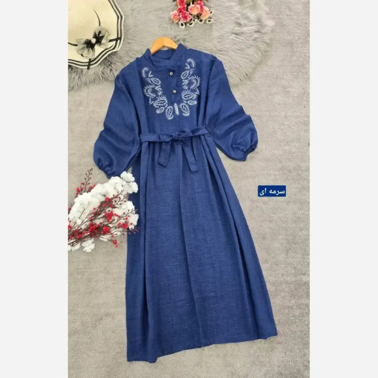 کفتان زنانه گلدوزی شده طرح ترمه جنس شانتون فری سایز بلند کد 7607