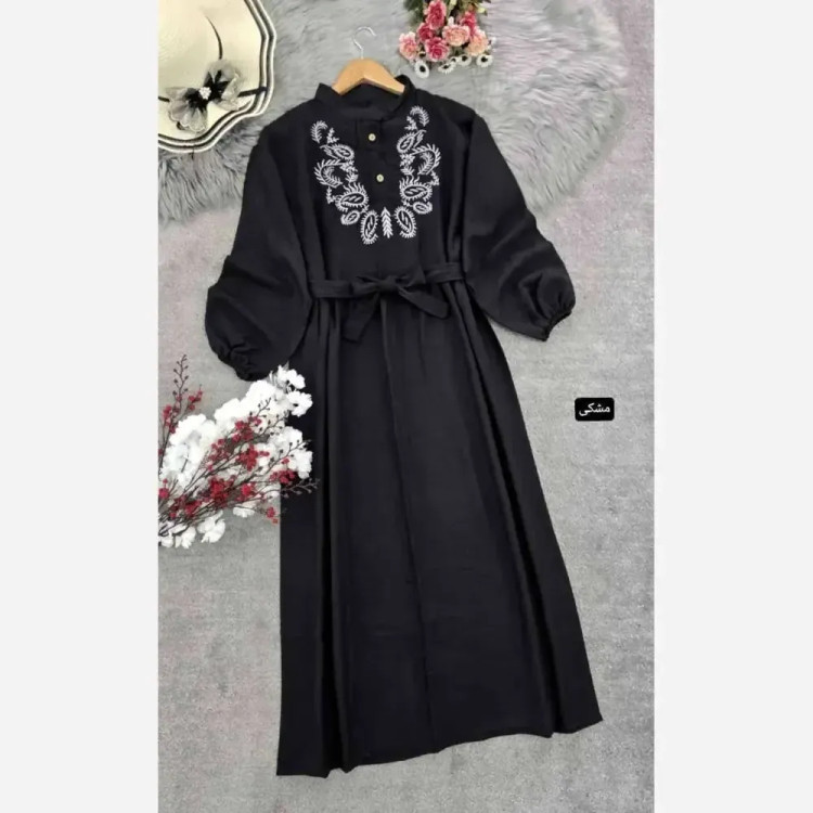 کفتان زنانه گلدوزی شده طرح ترمه جنس شانتون فری سایز بلند کد 7607