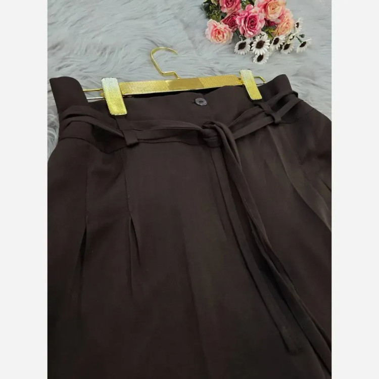 شلوار بگ زنانه پارچه مازراتی کمربنددار سایز بزرگ (38 تا 52)