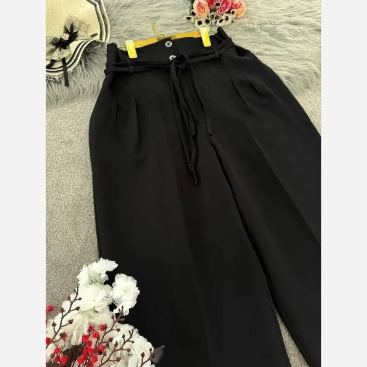 شلوار بگ زنانه پارچه مازراتی کمربنددار سایز بزرگ (38 تا 52)