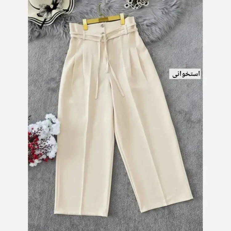 شلوار بگ زنانه پارچه مازراتی کمربنددار سایز بزرگ (38 تا 52)